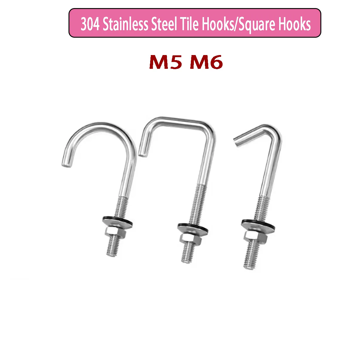 304 Stainless Steel Tile Hooks/Square Hooks - Special-Shaped Screw Round Hooks Right Angle Hook Bolts Corrugated Hook Nails M5M6