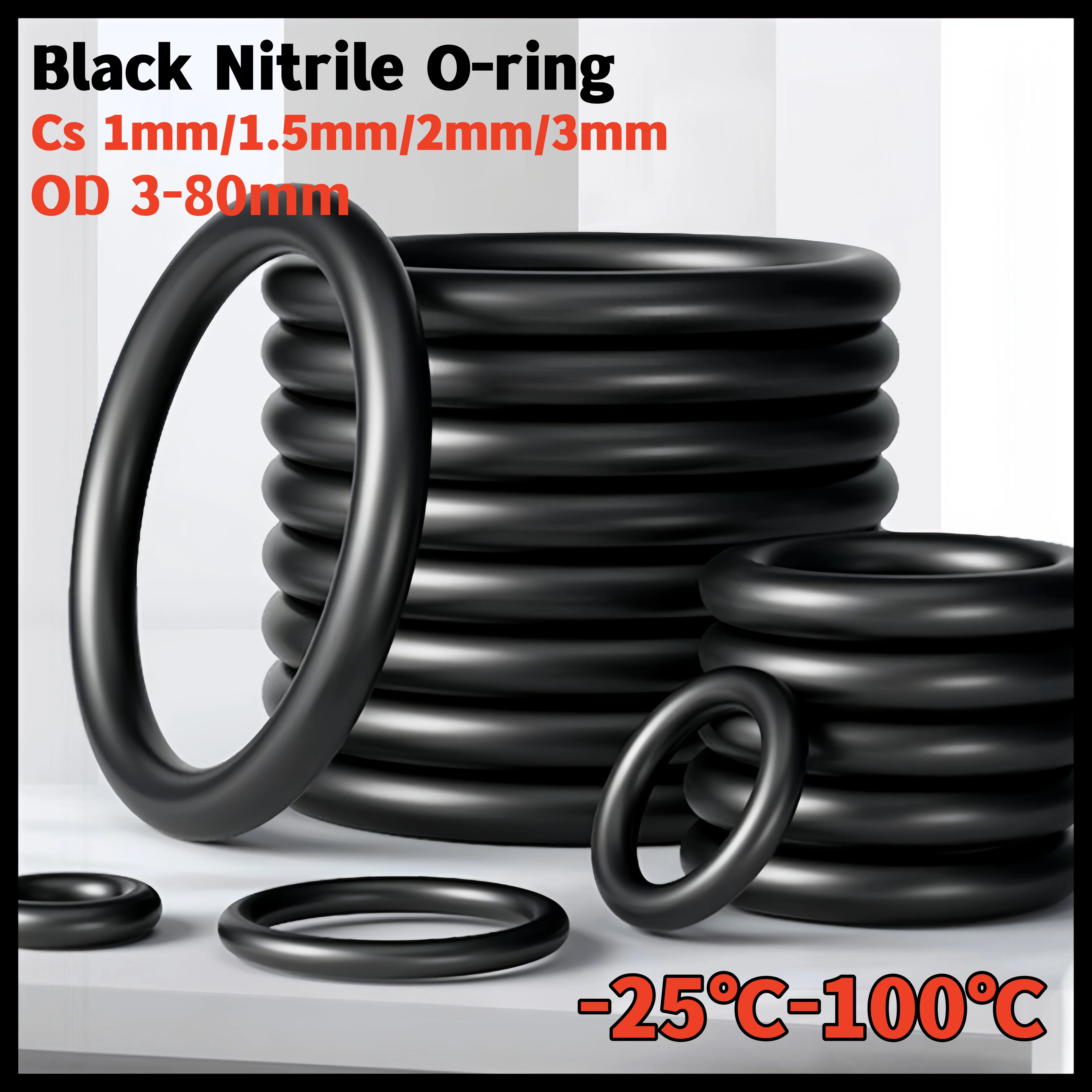 

Ruitai Black Nitrile O-ring Thickness Cs 1mm/1.5mm/2mm/3mm Outer Diameter 3-80mm Rubber Oil Resistant Gasket
