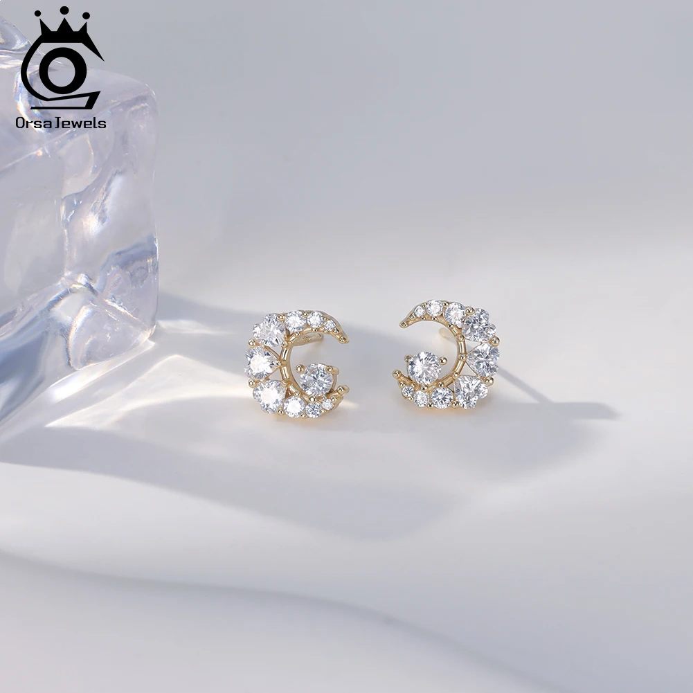 ORSA JEWELS 100% 925 เงินสเตอร์ลิงมูน ชินี่ เทรนดี้ต่างหูชุดหมั้นวันครบรอบเครื่องประดับที่สวยงามของขวัญ SE416