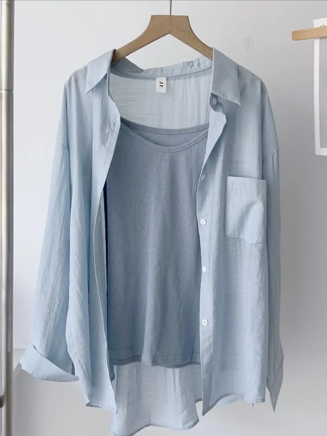Unique Blue Long Sleeve Women's Chiffon Shirt Unique Beautiful Sunscreen Outerwear Cardigan Summer 2025 Casual Loose Fit Cotton