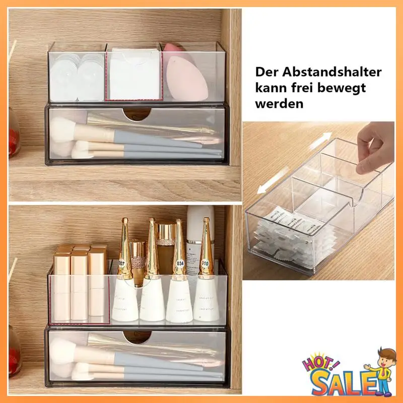 

AB68 Cosmetic Organiser Set Of 2, Make Up Storage With Drawers, Transparent, For Eyeliners, Lipstick, Mascara, Makeup Brush