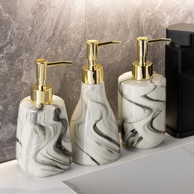 Botella dispensadora de jabón de cerámica con diseño de mármol para loción, champú, Gel de ducha, botella con bomba recargable, decoración para el hogar, Hotel y baño