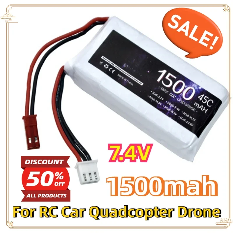 

7.4V 1500mah 45C For RC Car Quadcopter Drone Airplane Helicopter with XT60 Deans T XT30 JST 7.4 Battery 2S Lipo Battery