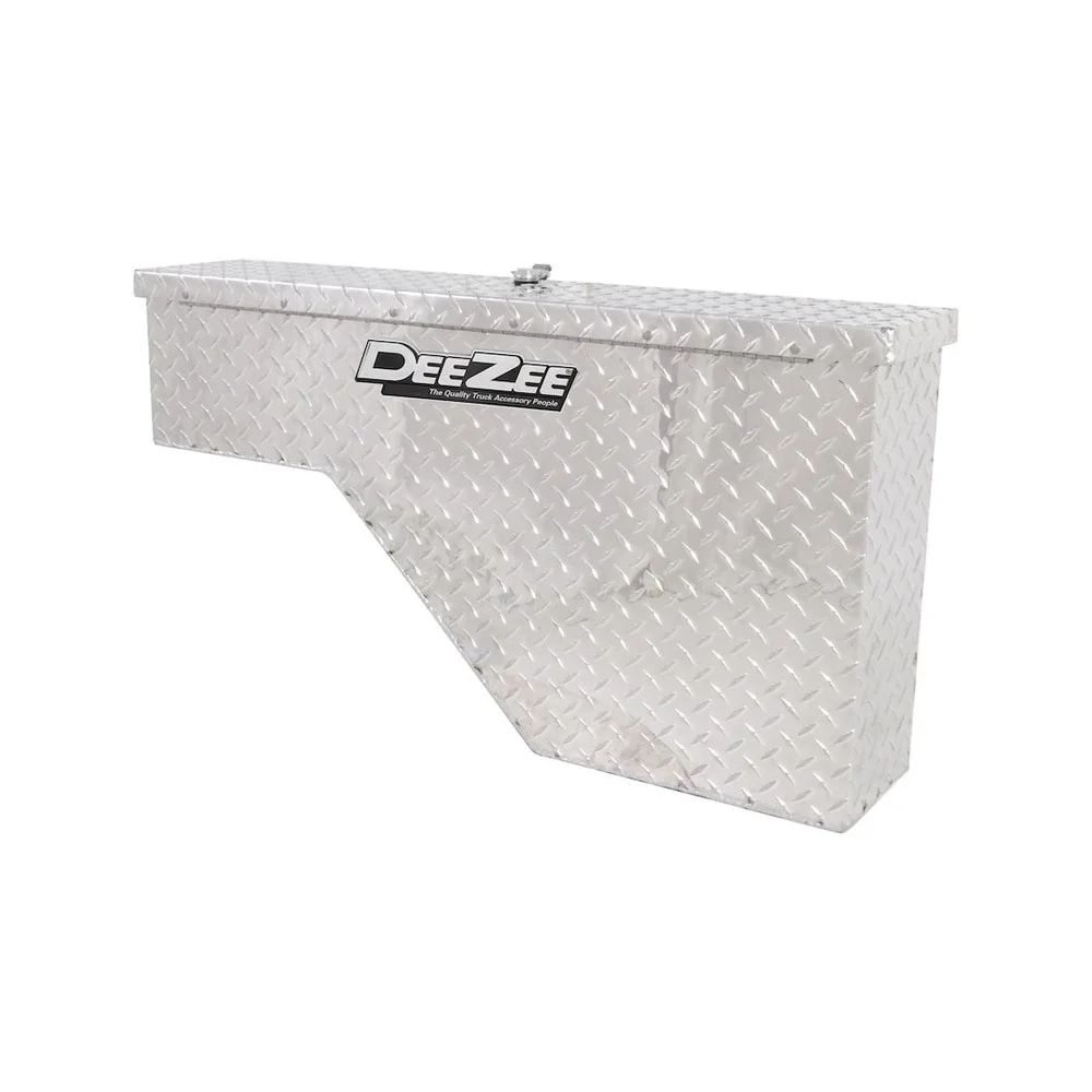 Aluminum Tool Box Truck Wheel Well Lockable Lift-Up Lid Sturdy Design Adjustable Features Diamond Tread Compatible with Driver's