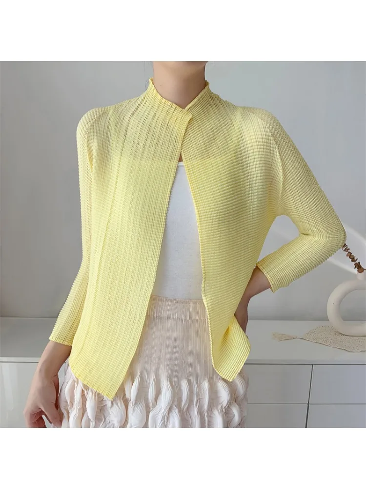 

Miyake Autumn New Corn Grain Pleated Cardigan Women's Temperament Long Sleeved Comfortable Versatile Solid Color Shirt Jacket