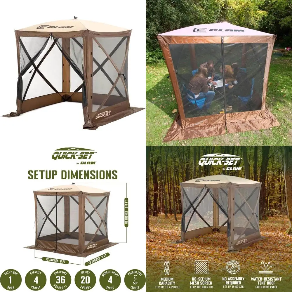 

Pop Up Screen Tent, Outdoor Camping Gazebo Canopy, Traveler, 6' x 6', Brown