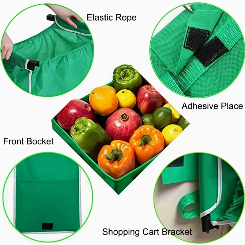 2/4er-Pack faltbare Einkaufstaschen aus Vliesstoff mit Griffen und Clips, tragbar, langlebig, für Supermarkt, Reisen, Urlaub, Lebensmitteleinkauf – Detail 4