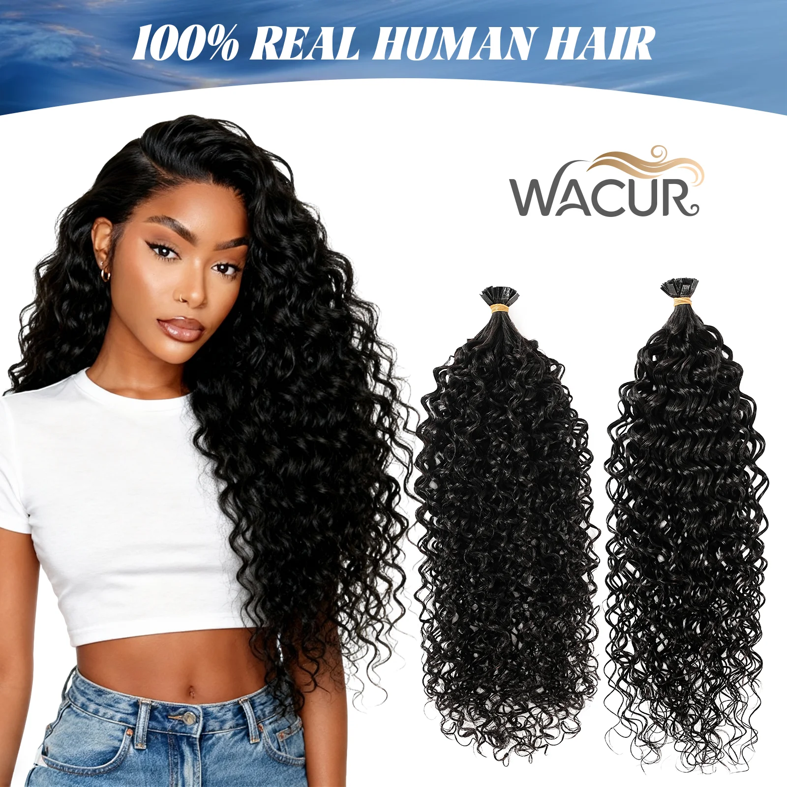 

Water Wave Flat Tip Hair Extensions Keratin Capsules Curly 100% Human Remy Hair Natural Fusion Hair Extensions 50g/pack