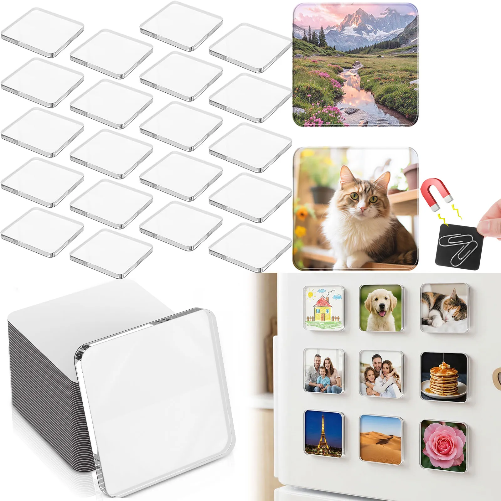 20 Stück DIY Kühlschrankmagnete Set Acryl Kühlschrankmagnete Handgefertigte Magnetische Kühlschrankmagnete mit Klebstoff für Büro Küche