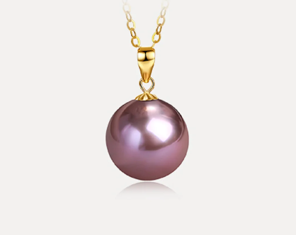 Huge 11-12mm Genuine Purple Lavender Perfect Round Pearl Pendant Necklace Women Jewelry Wedding Party Gift 925 Sterling Silver 5