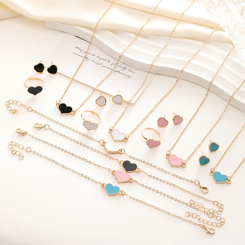 Love Necklace Bracelet Ring Earring Set Jewelry for Women Fashion Versatile Accessories Brand Design Jewelry Four Piece Set Gift