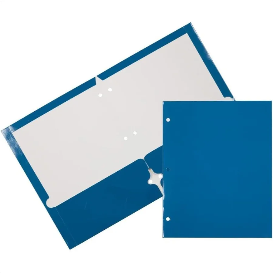 

Laminated Two Pocket Glossy 3 Hole Punch School Folders Letter Size High Gloss Blue 6 Pack
