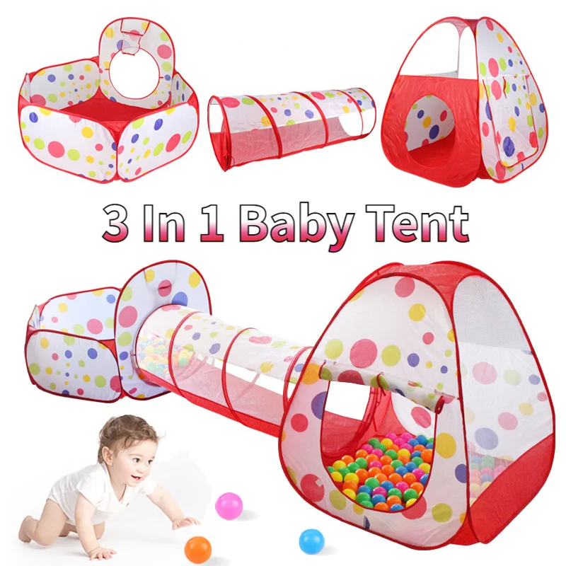 

Foldable Baby Toy Tent Playpen 3 In 1 Children Indoor Crawling Tunnel Connected Ocean Ball Pool Outdoor Play Tent House Toy Gift