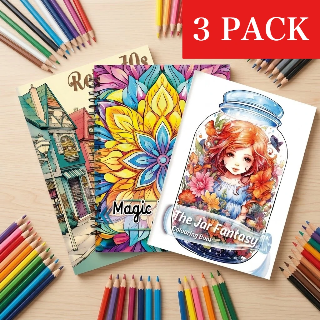 Ensemble de 3 livres de coloriage pour adultes - Design unique sur chaque page - Livres d'art de haute qualité, combinant l'art-thérapie et la formation à la pleine conscience