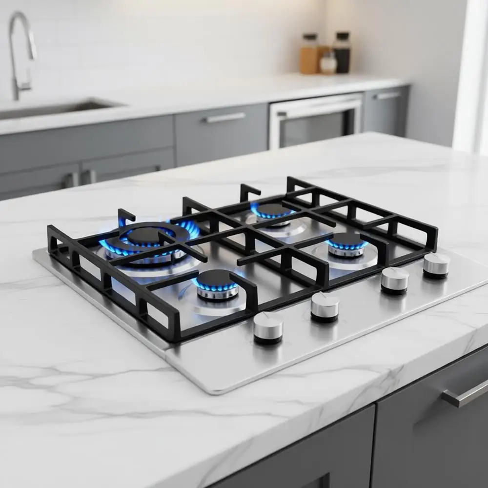 

12 Inch 2-Burner Stainless Steel Cooktop with Gas/Natural Gas Conversion and Safety Features for Indoor or Outdoor Use
