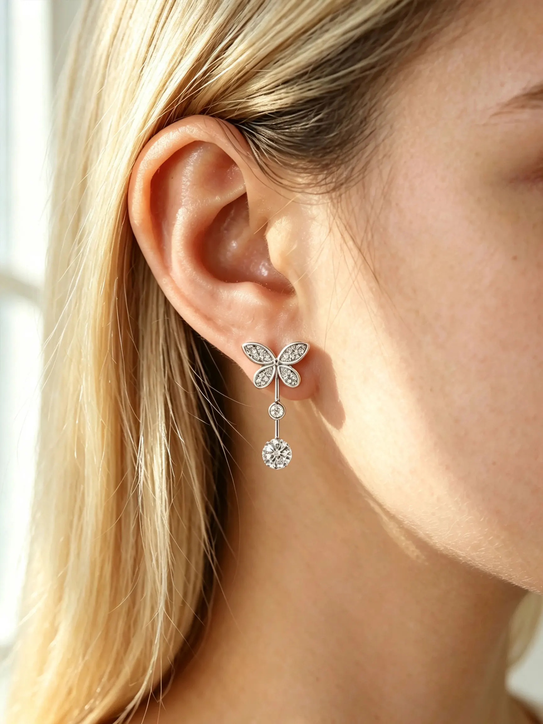 HFE Sparkling Moissanite Butterfly Earrings S925 Silver Hypoallergenic For Women Diamond Drop Earrings Birthday Jewelry Gift