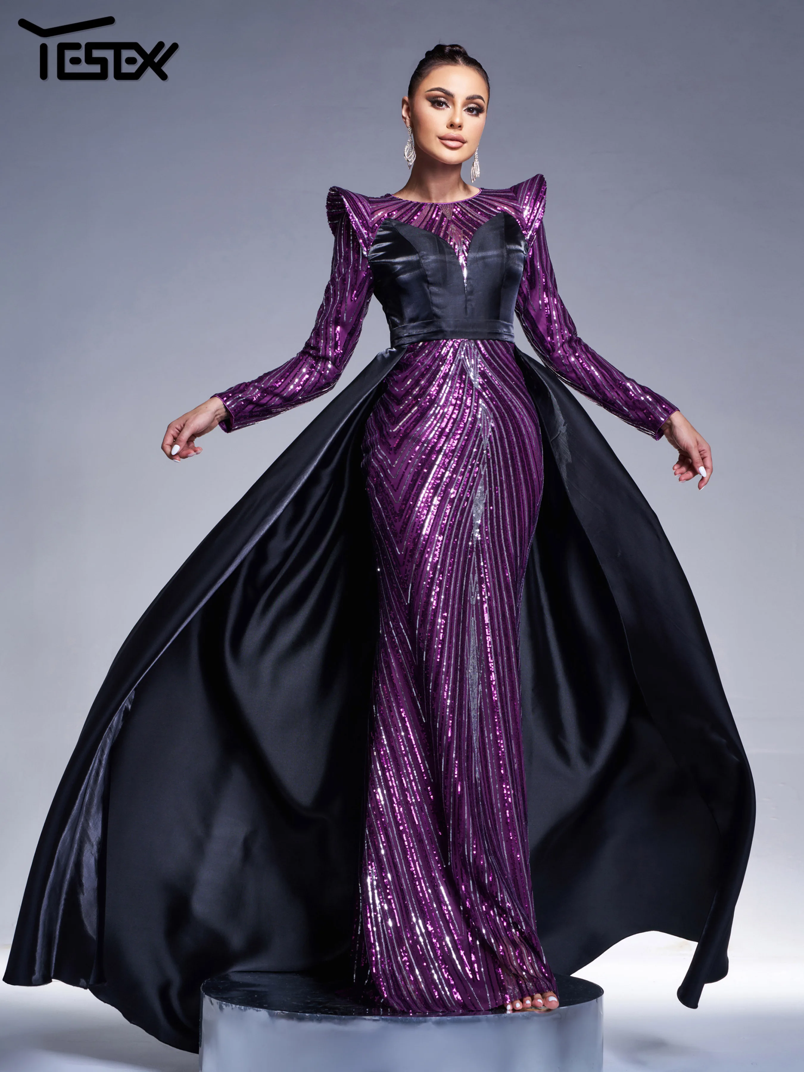 Yesexy Новое вечернее платье русалки с круглым вырезом и длинными рукавами и блестками, выпускное платье для свадьбы, дня рождения, торжественного случая, макси-платья