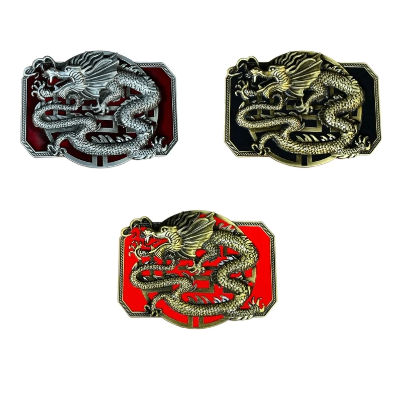

652F Relief Dragon Pattern Belt Buckle Adult Clothing Accessories Western Style Buckle for Adult Waist Belt DIY Supplies