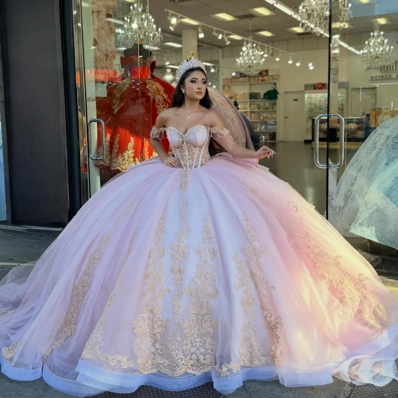 

Светло-розовое платье Quinceanera с блестками и кристаллами, кружевное многослойное платье с длинным хвостом и большим бантом, Vestidos De 15, Quinceanera ﻿ Настроить