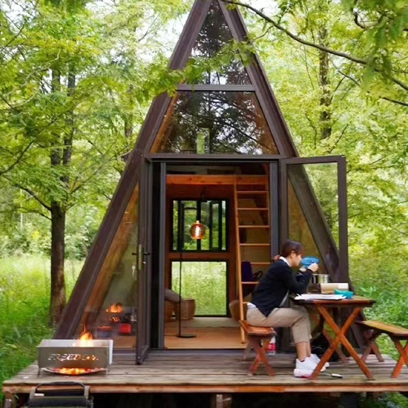Custom Modular Premade House Detachable Prefabricated Garden Triangle House Wood Outdoor Wooden Camping House