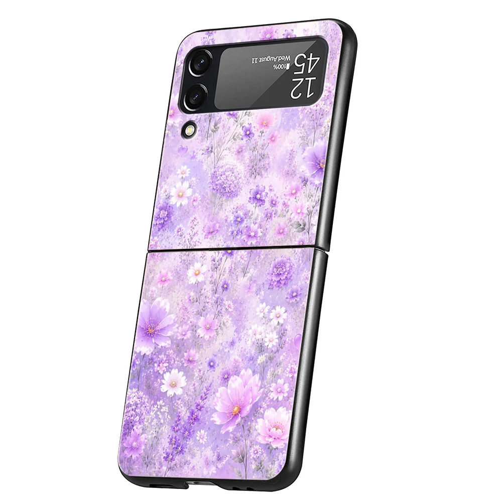 Hard PC Phone Case For Samsung Galaxy Z Flip 8 7 6 5 4 Black Cover For Galaxy Z Flip 3 Foldable Capas Romantic Floral Patterns