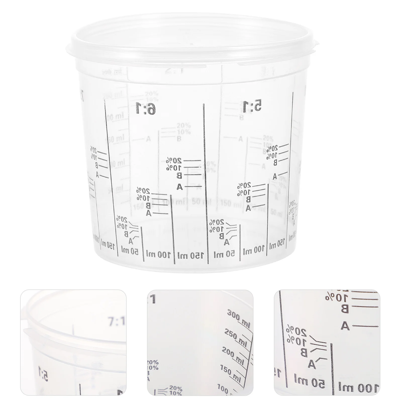 5 قطع من أكواب الطلاء الشفافة، أكواب قياس بلاستيكية، جدار سميك مقاومة للأحماض والقلويات، درجة حرارة عالية مثالية للزيت #3