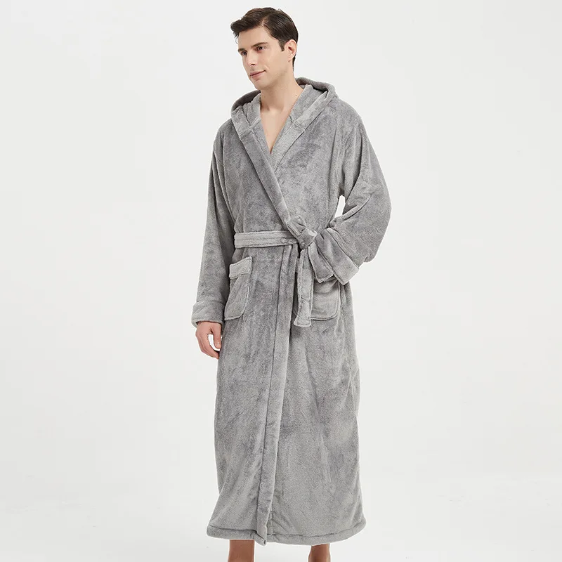 Plus Size 3XL Couple Hooded Robe Men Long Bathrobe Thick Flannel Nightgown Women's Loose Casual Home Wear Coral Fleece Sleepwear