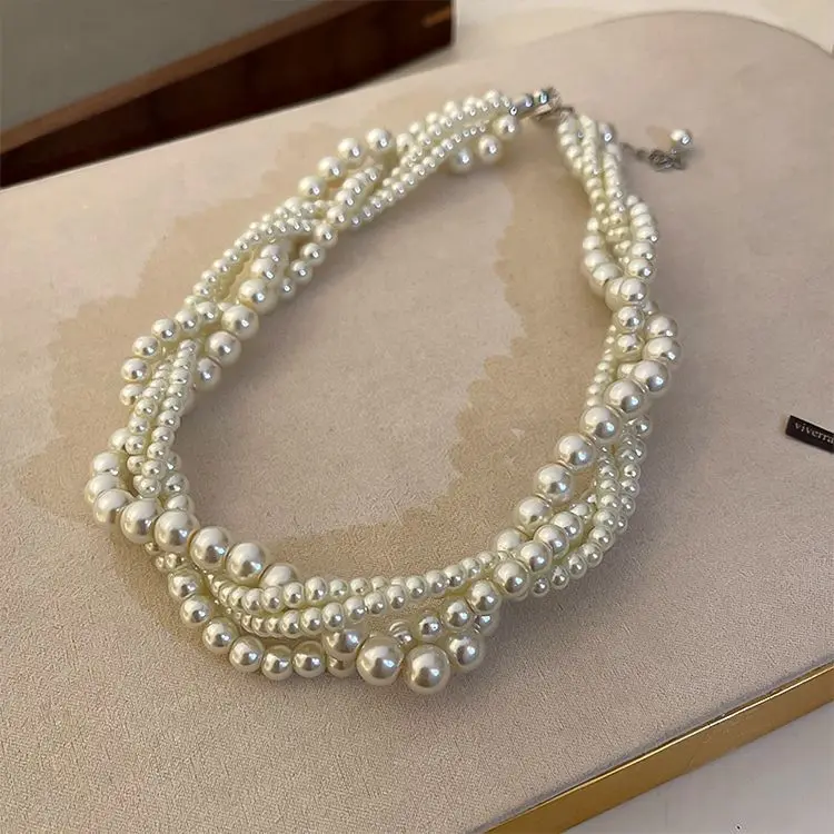 Fashion Multi Layer Imitation Pearl Pendant Pearl Necklace for Women Girls Vintage Baroque Clavicle Chain Accessories Choker