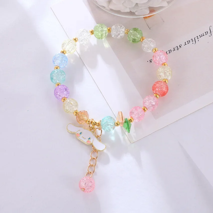 New Sanrio My Melody Pom Pom Purin Bracelet Fashion Kawaii Crystal Beads Cinnamorol Kuromi Accessories Jewelry Toy Gril Gift