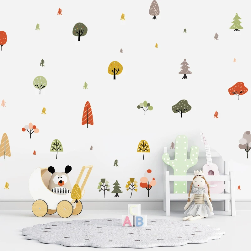Creative nordic style woodland forest stickers kids room living room decoration self adhesive wall art decal nursery