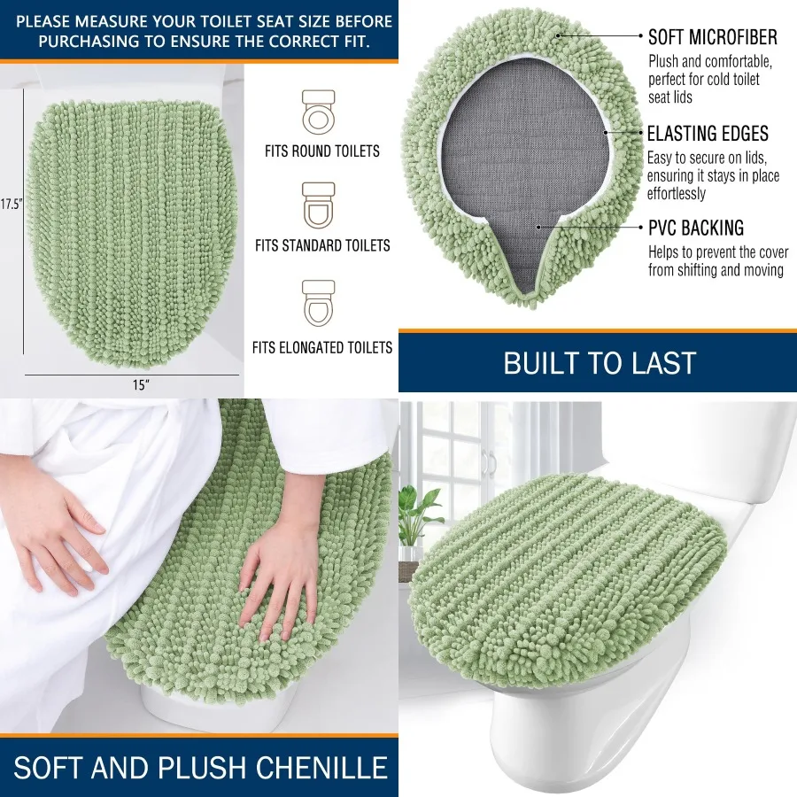 

Soft Chenille Bathroom Toilet Lid Cover 17.5x15 Inches Machine Washable Seat Covers with NonSlip Backing Designed to Stay in Pl