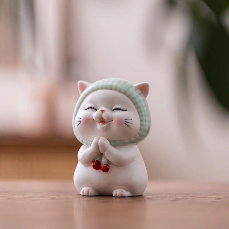 

New Chinese Cute Ceramic Crafts Animal Cartoon Kitty Home Living Room Desktop Decorations Small Ornaments