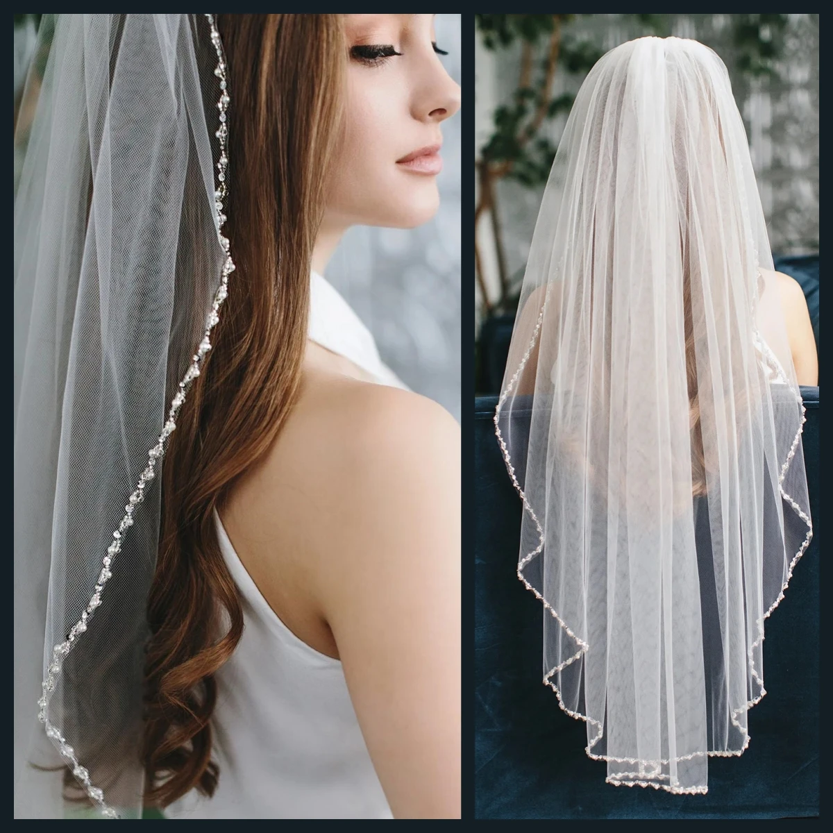 V136 Sparking Bridal Veil with Rhinestones Cathedral Wedding veil with crystals Edge 1 Tier Brides Accessories for Wedding