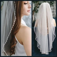 V136 velo de novia brillante con diamantes de imitación velo de novia catedral con borde de cristales 1 nivel accesorios de novia para boda