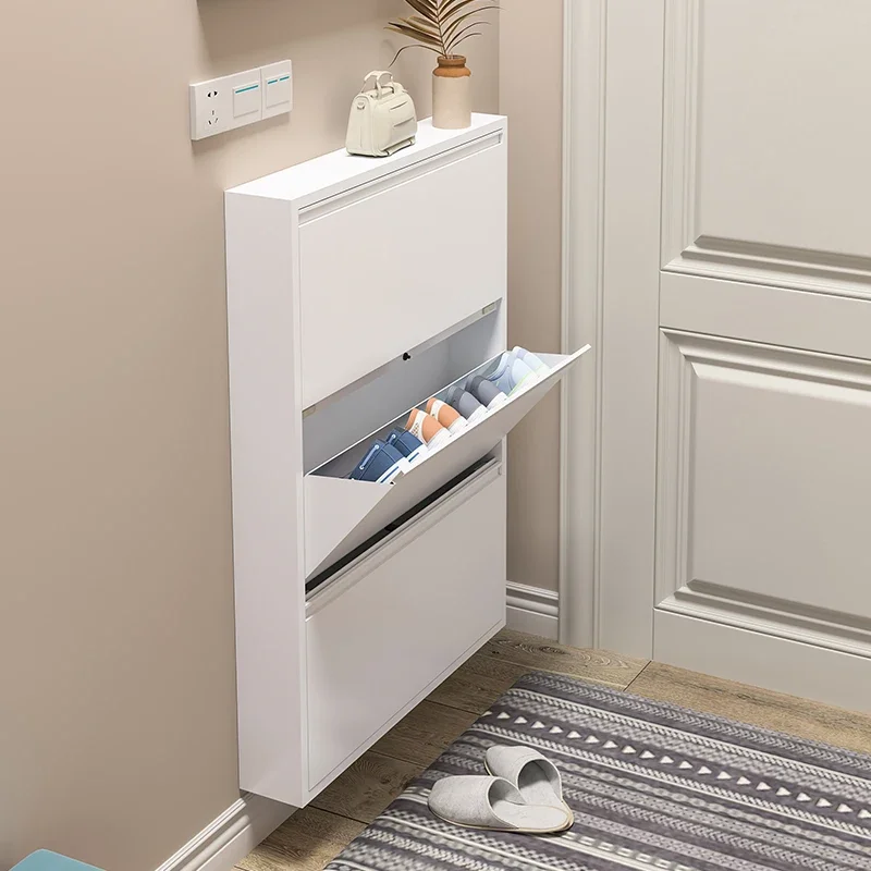 Steel Shoe Cabinet Ultra-thin , Wall Hanging, Large Capacity, 12-15cm Selectable, for Household Entrance Hallway or Foyer