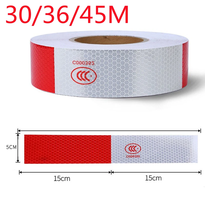 

5cm*45m Car Reflective Safety Tape Body Red/White Lattice Waterproof Reflective Film Night Warning Strip For Auto Truck Styling