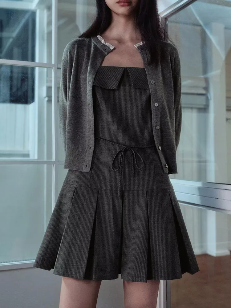 High-End-Winter-Neuankömmling Damen ort Dr ZA2025 Feine Streifen Breite Falte Ele Faionable Damen Dr