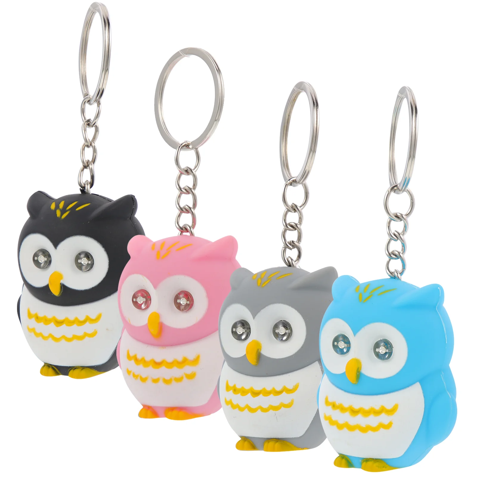 4 Pcs Cat Keychain Owl Ring Glow Toys Mini Backpack Torch Hanger Decoration Shine