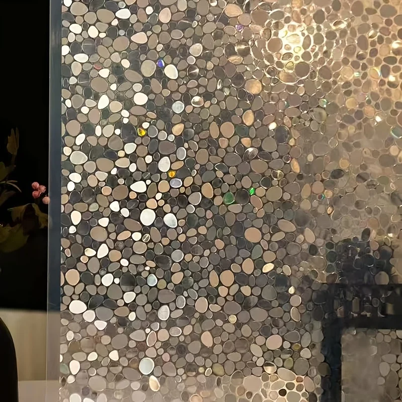 Laser Pebble Pattern Privacy Window Film Static Cling No Glue Translucent Removable for Bathroom Floor to Ceiling Glass