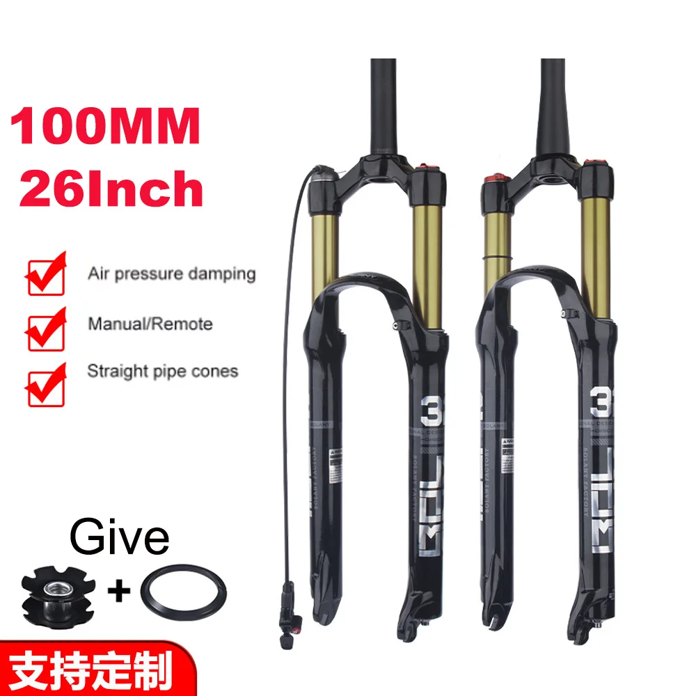 

MTB Fork 26in" Mg Alloy, 100mm Travel, Lockout Shoulder/Remote, PM Disc Brake, 9mm QR Bicycle Forks For Mountain Bike