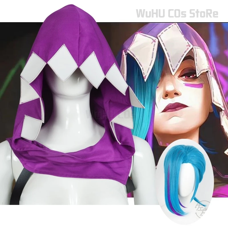 

Arcane Season 2 Jinx Front Lace Wig Game Cosplay Cloak Women Blue 45cm Bangs Short Heat Resistant Hair Jinx With Hat Cosplay