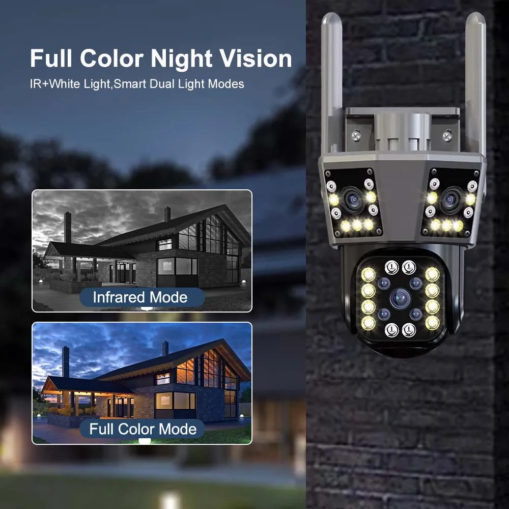 6K 12MP WiFi telecamera esterna 8X Zoom Three Len Ai Motion Tracking PTZ 4K videocamera protezione di sicurezza sorveglianza impermeabile