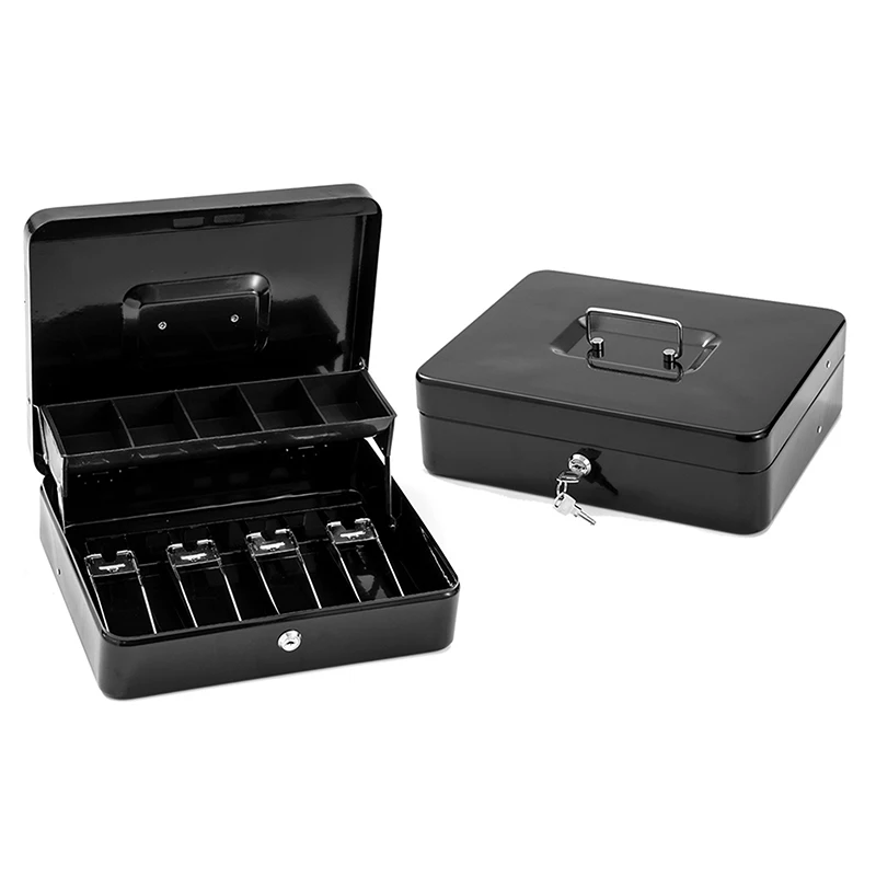 Security Lock Safe Box Key Cash Box With Money Tray Store House Metal Money Saving Organizer Slots Cash Register Drawer