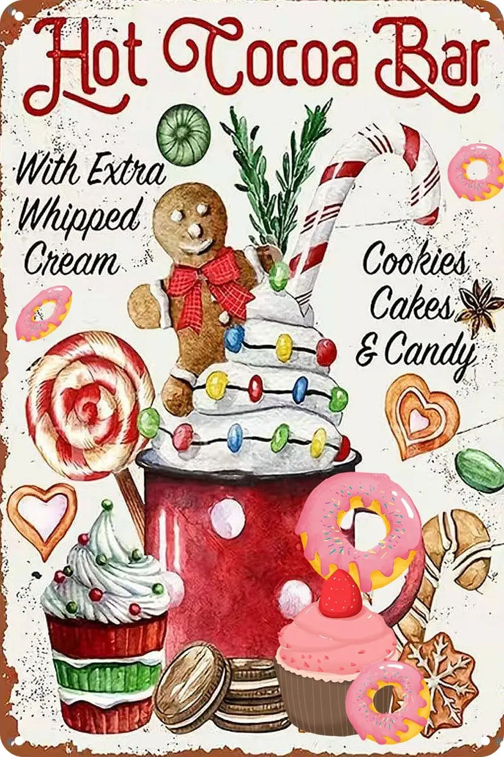 Señal de barra de chocolate caliente, decoración de pared de estación de café de Navidad Vintage, letreros de Metal, decoraciones de cocina para el hogar, aluminio, 8 "x 12"
