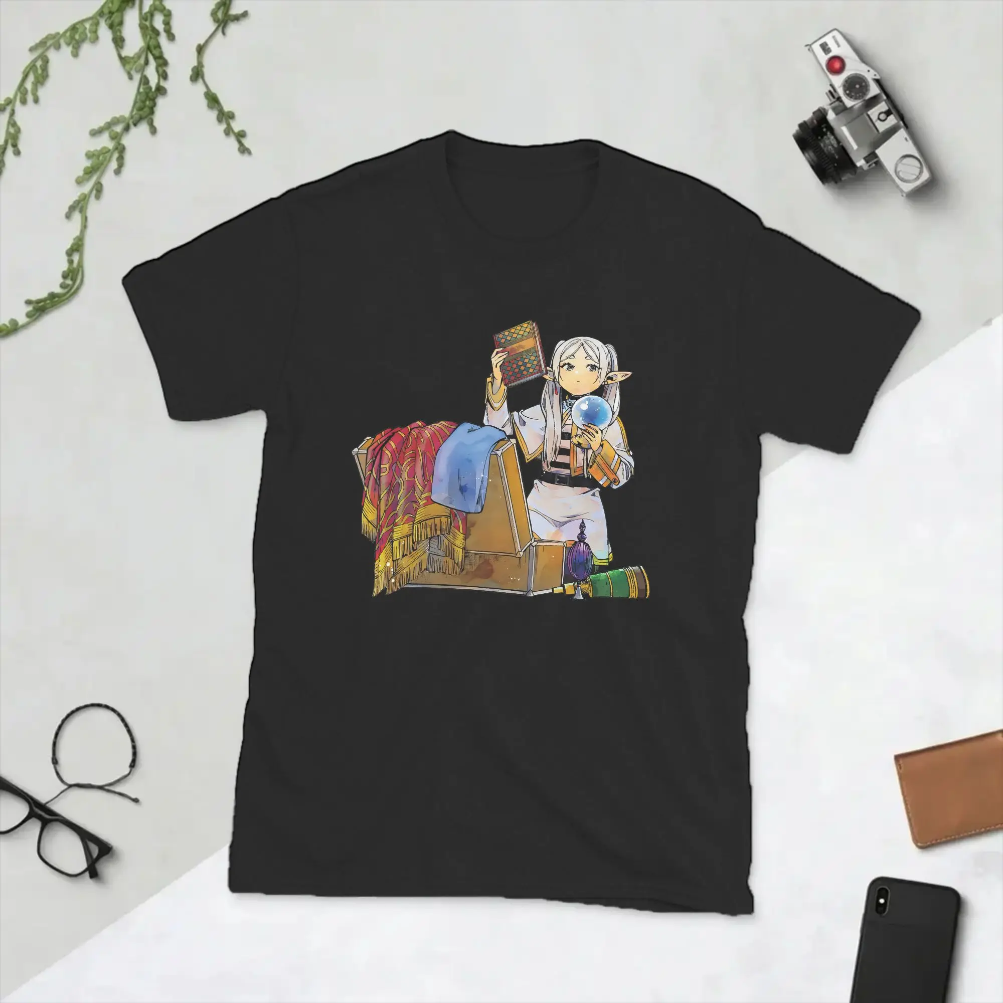 Vintage Frierens Beyond Journey's End T-Shirt Men Crew Neck 100% Cotton T Shirt Japanese Anime Short Sleeve Tee Shirt Clothing