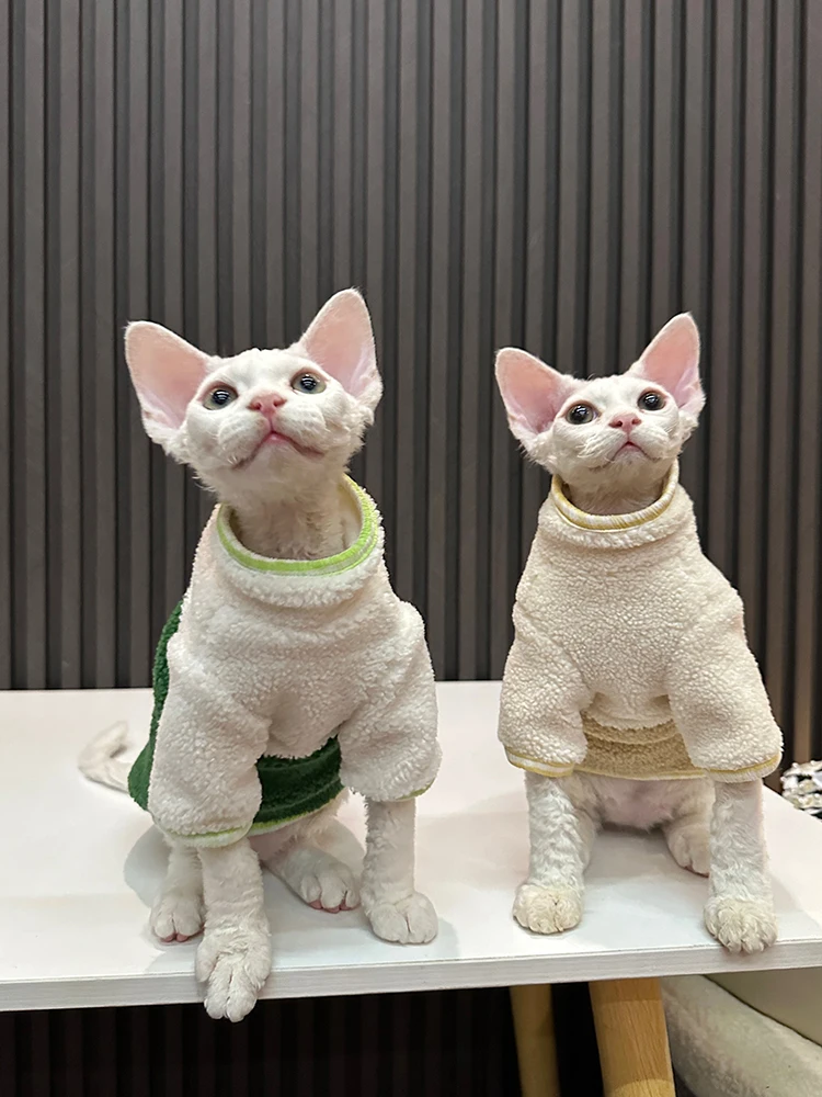 Sporty Chic Fleece Coat for Sphynx Cat Soft Sweatshirt for Male Famale Kittens Warm Loungewear for Devon Rex Clothing in Winter