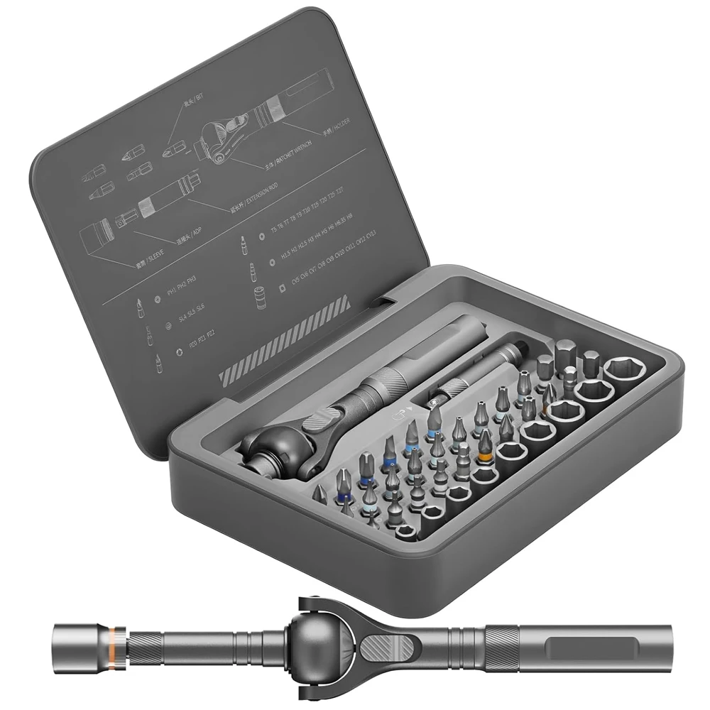 40 in 1 Magnetic Ratchet Screwdriver Set 180° Rotatable Handle S2 Bits Socket Kit Multifunctional Household Repair Tool