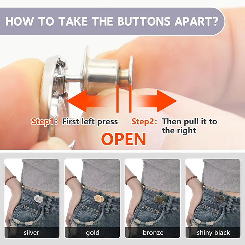 2 Stück Hosen-Taillenformer mit verstellbaren Knöpfen für lockere Jeans – kein Nähen und keine Werkzeuge nötig – Taillenclip für Kleidung und Röcke – Detail 4