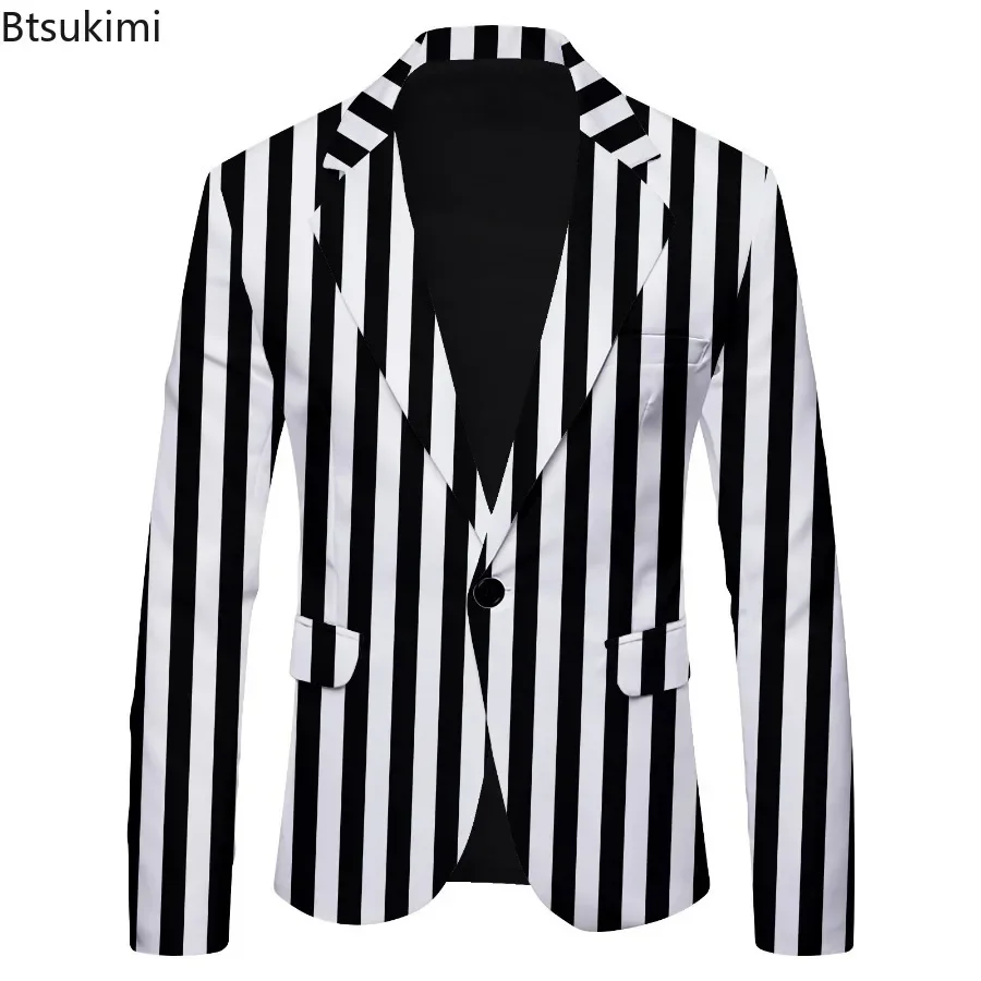 2024 Men\'s Slim Fit Blazers Jacket Fashion Gradient Print Suit Coats Man Trend Streetwear Casual Party Stage Prom Costume Male