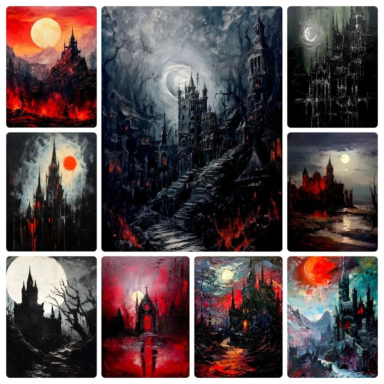 Dark Castle Gothic Terror Castle  Digital Oil Painting By Numbers on Canvas Home Decor for Living Room Bedroom Handmade Gift